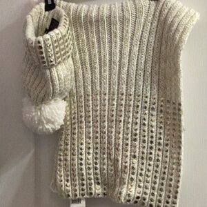 Cream, scarf and beanie with gold design DKNY brand